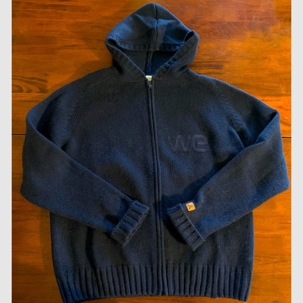 WESC vintage 100% wool Full Zip Hoodie, Navy Blue, size L